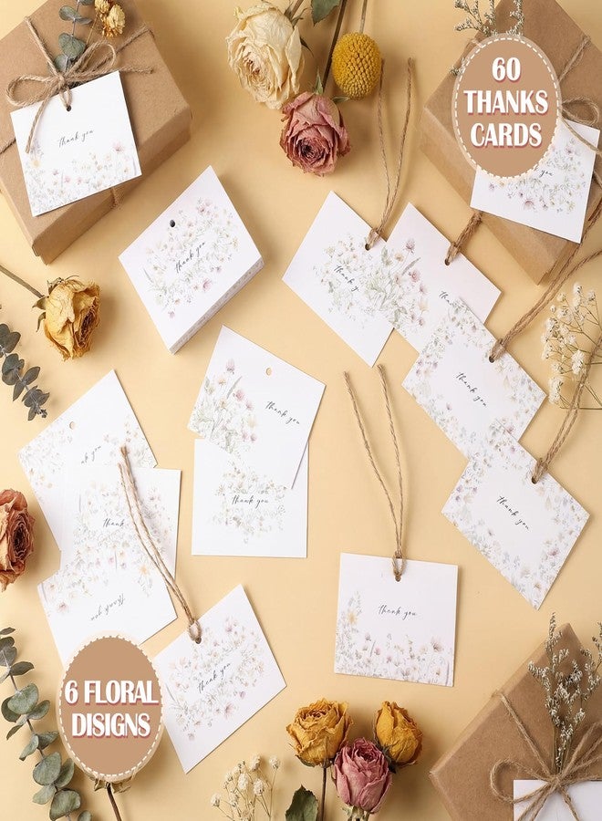 Eaasty 60 Pack Floral Thank You Gift Tags with 60 Twine Strings, 2 x 3 in Watercolor Wild Floral Flower Paper Tags in 6 Designs for Weddings, Bridal & Baby Showers, Birthday Party Favors DIY Crafts - Image 3